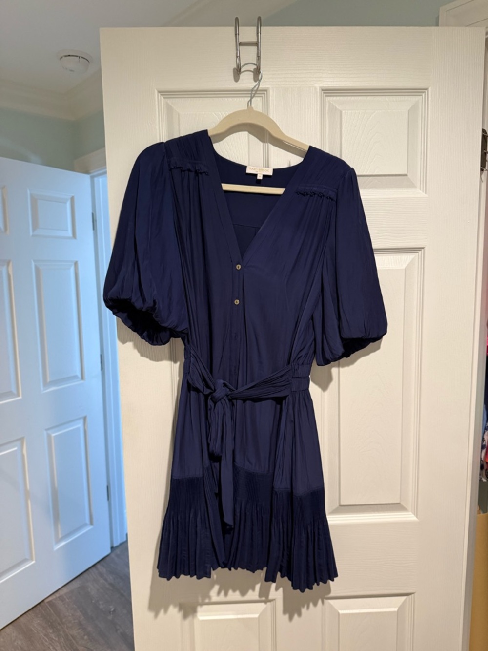 Ramy Brook Midnight Navy V-Neck Tie-Waist Mini Dress